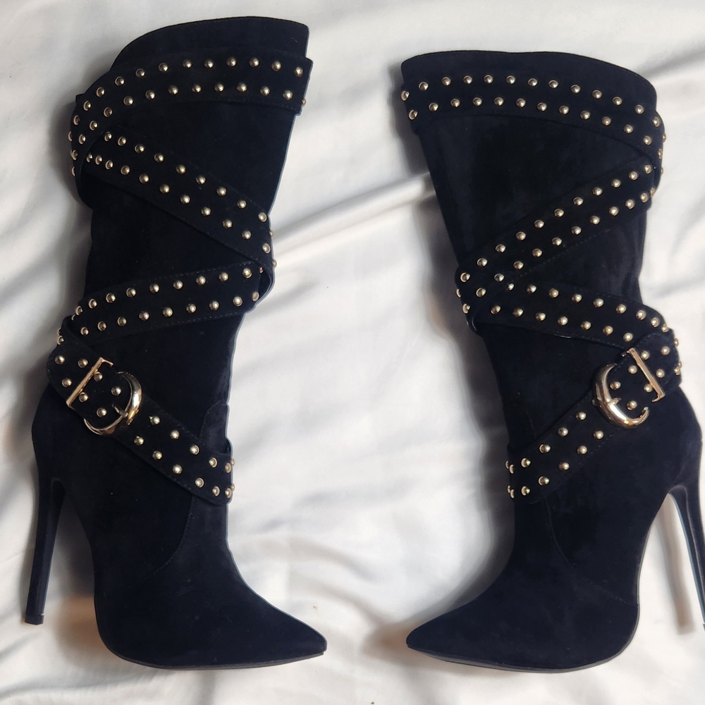 Alba Studded Black Knee-High Boots